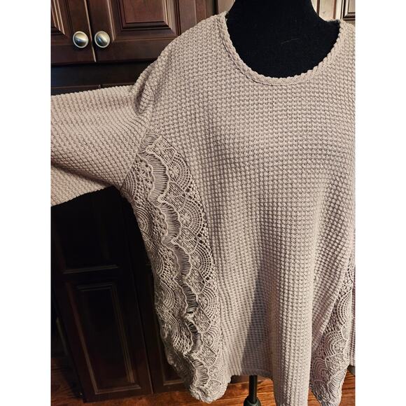 Indigo Soul Waffle Knit Long Sleeve Top Cream with Lace Detail Size 2X - Picture 1 of 11